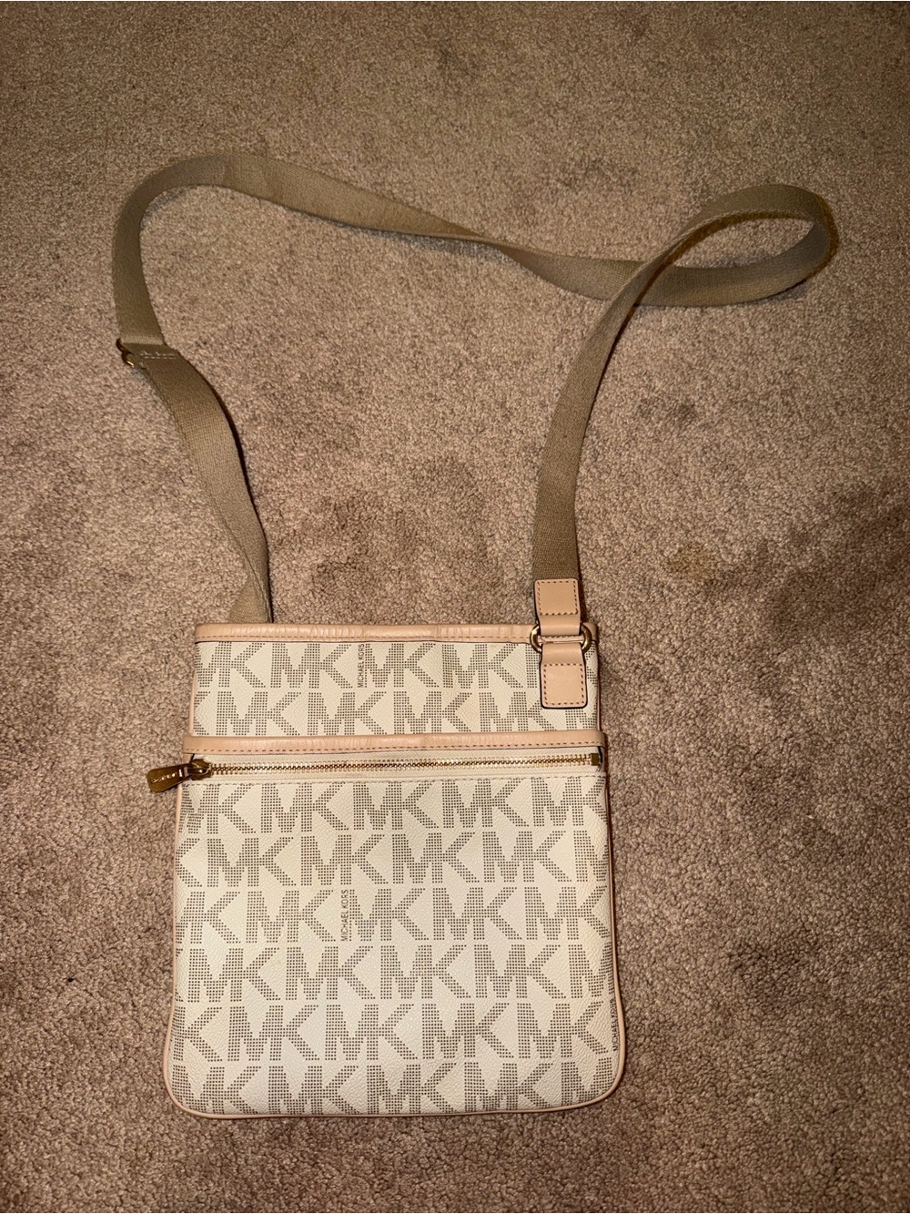 Michael Kors Cream and Tan MK Logo Crossbody Bag